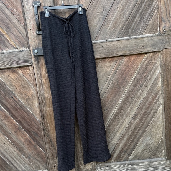 Zara Black Textured Straight Leg Pants S Drawstring Elastic waistbands - Picture 4 of 7
